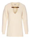 Elisabetta Franchi Knitwear With Buckle Detail And V-neckline In White