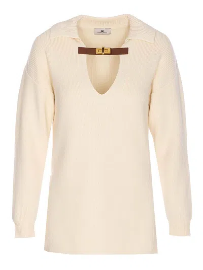 ELISABETTA FRANCHI WHITE KNITTED SWEATER