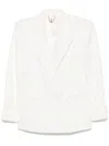 Elisabetta Franchi Linen Blend Double-breasted Jacket In White