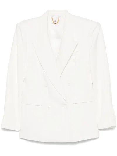 ELISABETTA FRANCHI WHITE LINEN BLEND DOUBLE-BREASTED BLAZER