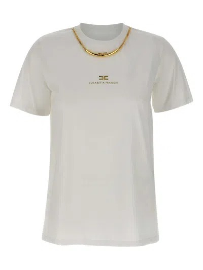 ELISABETTA FRANCHI WHITE LOGO COTTON T-SHIRT