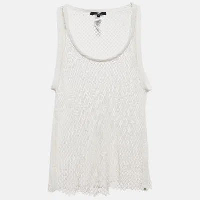 Pre-owned Elisabetta Franchi White Mesh Sheet Tank Top M