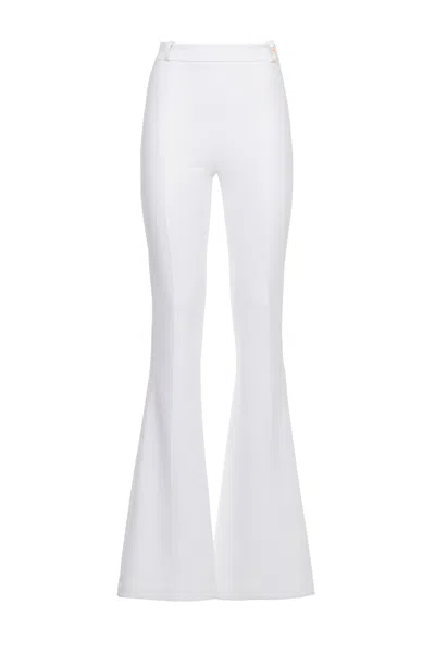 Elisabetta Franchi White Metal Logo Side-zip Straight-leg Pants