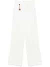 Elisabetta Franchi Tailored High-waisted Trousers In Soft Viscose-linen Blend In White