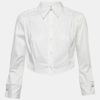 Pre-owned Elisabetta Franchi White Poplin Crop Top M