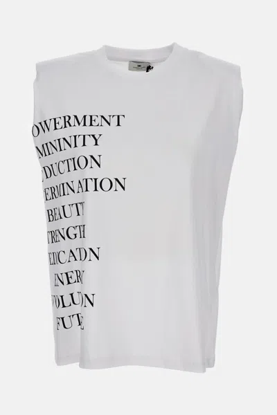ELISABETTA FRANCHI WOMEN WHITE PRINTED T-SHIRT, M LUXURY T-SHIRTS FOR WOMEN DARVEYS