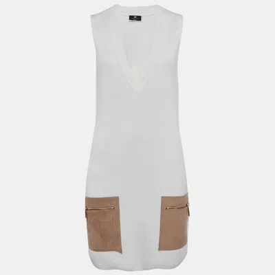 Pre-owned Elisabetta Franchi White Rib Knit V-neck Sleeveless Mini Dress S