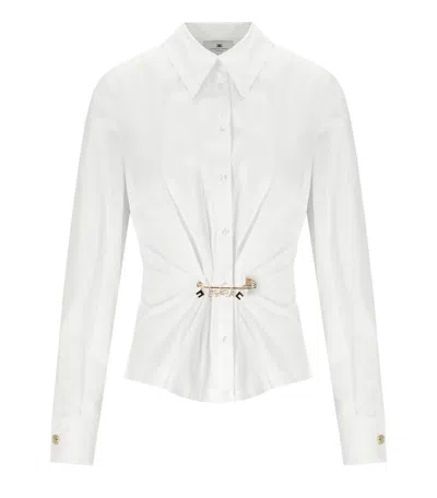 ELISABETTA FRANCHI WHITE SHIRT WITH BROOCH