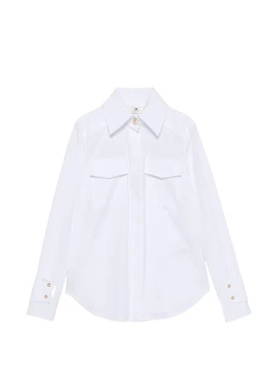 Elisabetta Franchi White Shirt With Front Chest Pockets And Gold Buttons