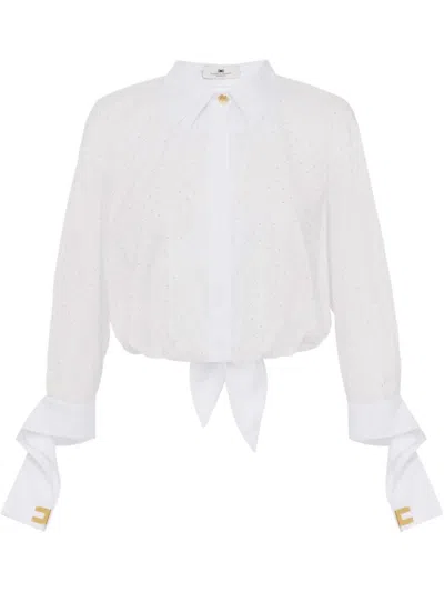 Elisabetta Franchi White Shirt With Rhinestones And Knot