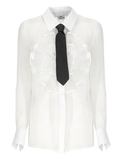 Elisabetta Franchi White Silk Shirt With Front Fringes