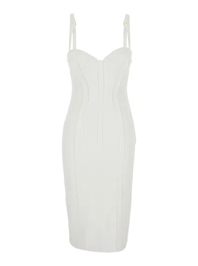 Elisabetta Franchi White Sleeveless Dress With Bustier Neckline And Rear Single Slit In Tech Fabric Stretch Woman In Red