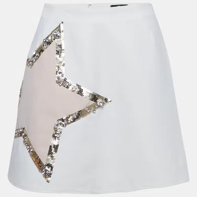 Pre-owned Elisabetta Franchi White Star Embellished Crepe Mini Skirt M