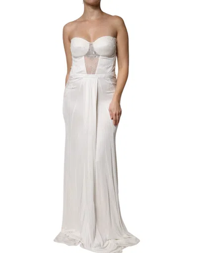 Pre-owned Elisabetta Franchi White Strapless Bustier Mermaid Gown Women's Dress ()
