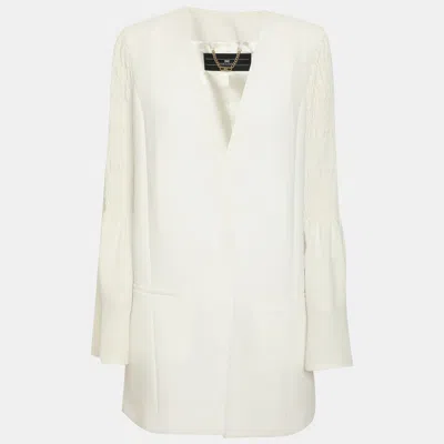 Pre-owned Elisabetta Franchi White Stretch Crepe Ruch Sleeve Blazer M