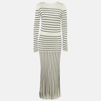 Pre-owned Elisabetta Franchi White Striped Knit Open Back Maxi Dress M