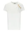 Elisabetta Franchi Asymmetric Neckline T-shirt With Gold Brooch Accents In White
