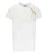 Elisabetta Franchi Asymmetric Neckline T-shirt With Gold Brooch Accents