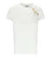 Elisabetta Franchi Asymmetric Neckline T-shirt With Gold Brooch Accents In White