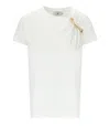 Elisabetta Franchi Asymmetric Neckline T-shirt With Gold Brooch Accents In White