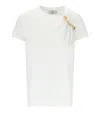 Elisabetta Franchi Asymmetric Neckline T-shirt With Gold Brooch Accents In White