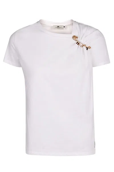 Elisabetta Franchi White T-shirt With Brooch