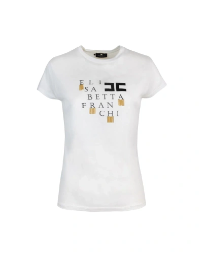 Elisabetta Franchi T-shirt Bianca Con Logo E Applicazioni In 270gesso