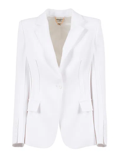 ELISABETTA FRANCHI WHITE TAILORED STRUCTURED SHOULDER BLAZER