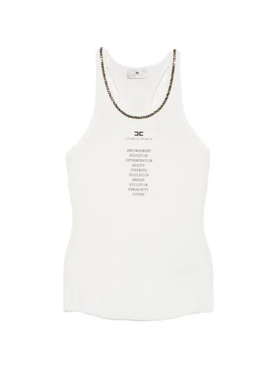 Elisabetta Franchi White Tank Top With Rhinestones On The Neckline
