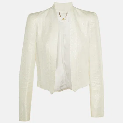 Elisabetta Franchi White Textured Patterned Cotton Open Blazer In Transparent