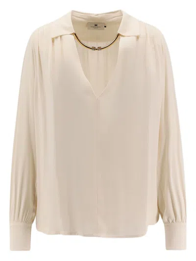 ELISABETTA FRANCHI WHITE V-NECKED SHIRT