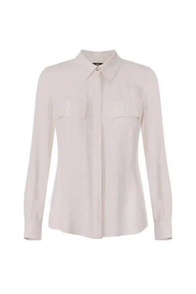 Elisabetta Franchi White Viscose Shirt With Classic Collar In Pink