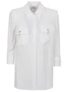 Elisabetta Franchi Three-quarter Sleeve White Shirt With Flap Pockets In White