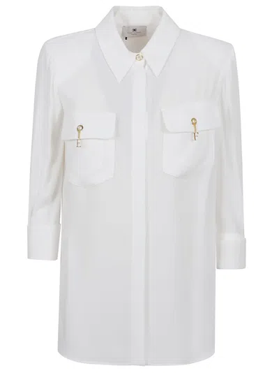 Elisabetta Franchi Three-quarter Sleeve White Shirt With Flap Pockets