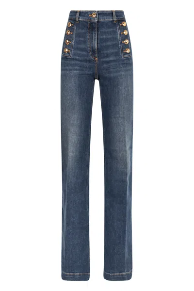 Elisabetta Franchi Wide Camal Dark Denim Jean Pants In Blue