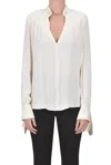Elisabetta Franchi Pleated Shoulder Long Sleeve Shirt With Gold Hardware In White