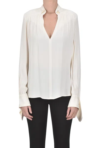 Elisabetta Franchi Wide Crepé Blouse In Cream