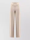 Elisabetta Franchi Wide Leg High Waist Trousers With Buttoned Flaps In Neutral