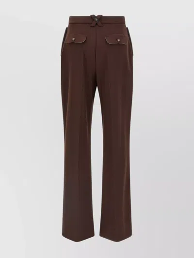Elisabetta Franchi Wide Leg Trousers With Pleats And Pockets In Brown