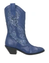 Elisabetta Franchi Woman Ankle Boots Blue Size 7 Soft Leather In Blue