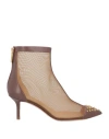 Elisabetta Franchi Woman Ankle Boots Chocolate Brown Size 7 Leather, Textile Fibers
