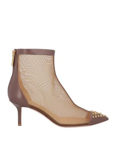 Elisabetta Franchi Woman Ankle Boots Chocolate Brown Size 7 Leather, Textile Fibers In Brown