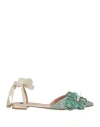 Elisabetta Franchi Woman Ballet Flats Light Green Size 8 Textile Fibers, Leather