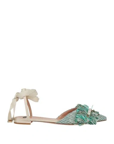 Elisabetta Franchi Woman Ballet Flats Light Green Size 8 Textile Fibers, Leather