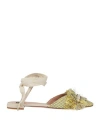Elisabetta Franchi Woman Ballet Flats Yellow Size 7 Textile Fibers, Leather