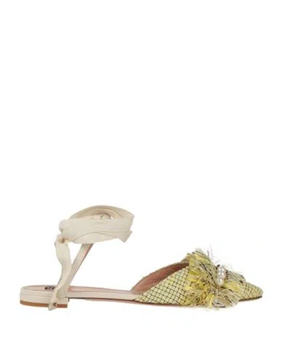 Elisabetta Franchi Woman Ballet Flats Yellow Size 7 Textile Fibers, Leather