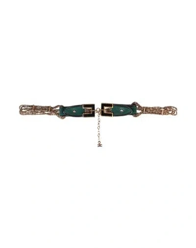 Elisabetta Franchi Woman Belt Dark Green Size 4 Metal, Leather In Brown
