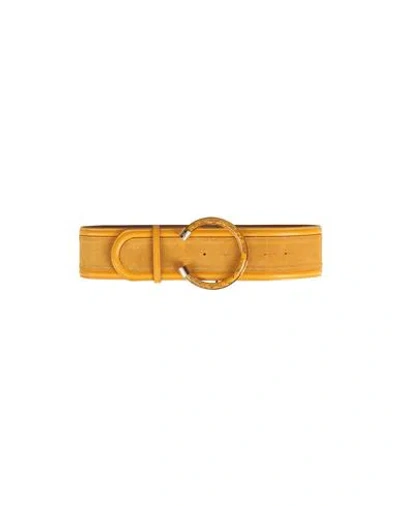 Elisabetta Franchi Woman Belt Mustard Size 4 Textile Fibers, Bovine Leather In Brown