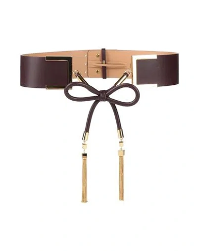 Elisabetta Franchi Woman Belt Plum Size 10 Polyester, Polyurethane In Brown