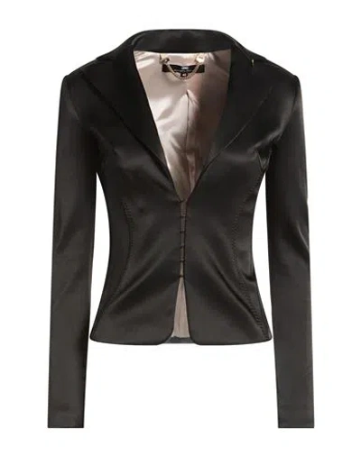 Elisabetta Franchi Woman Blazer Black Size 10 Polyester, Cotton, Elastane In Brown